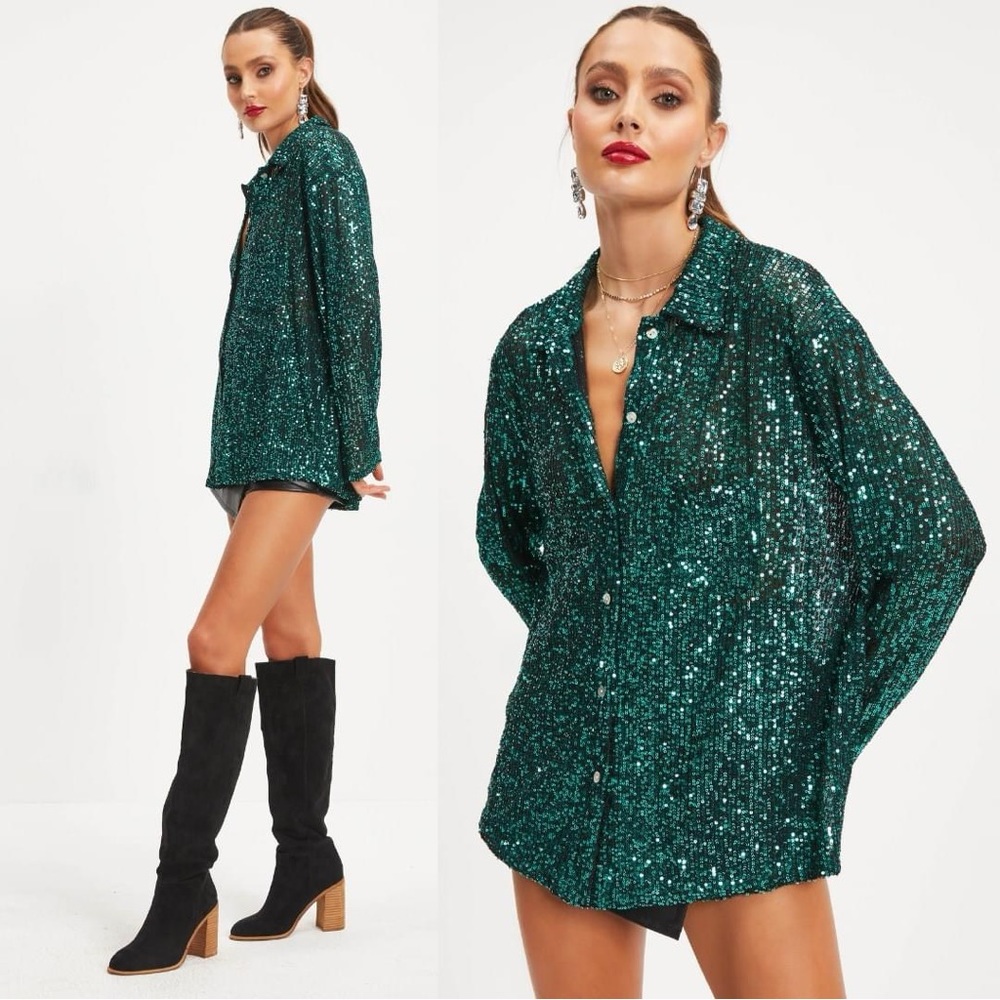 Vici Green Sequin Tunic Top